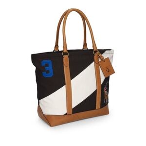 Ralph Lauren Black and White Tote with Brown Leather